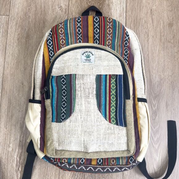 NEW Himalayan Hemp All Natural Pure Handmade Multi Pocket Laptop Boho Backpack - Picture 1 of 12